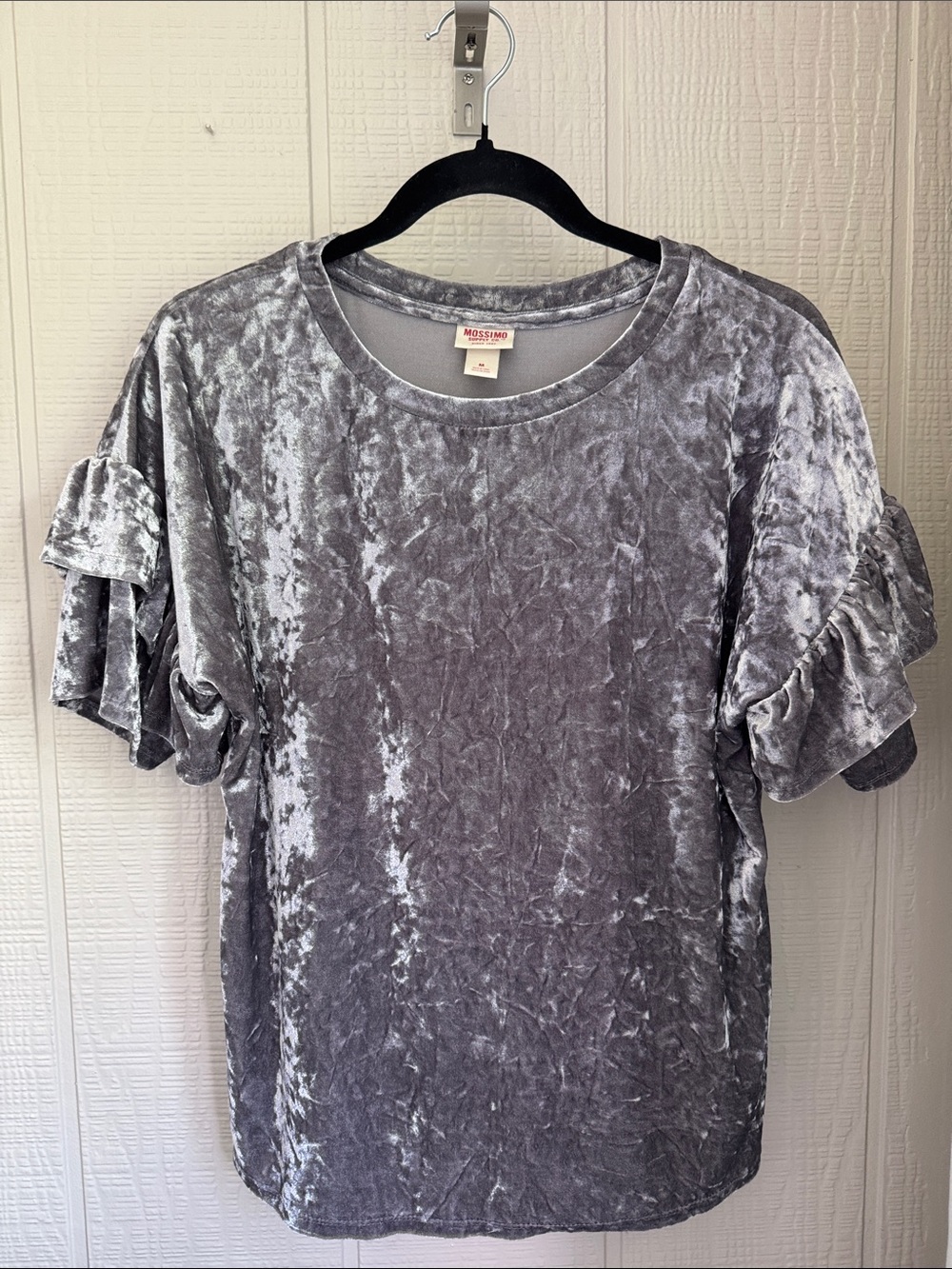Mossimo Supply Co. Crushed Velvet Ruffle Sleeve Tee - Gray